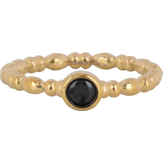 Charmin's Gold-Colored Ring with Black Round Stone R1504 – Classic and challenging