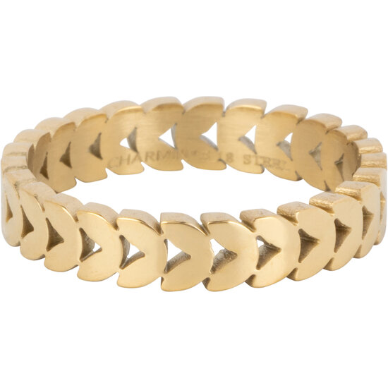 Charmin’s ring R1409 Goudkleurige Infinity V Gevlochten Brede Ring Staal