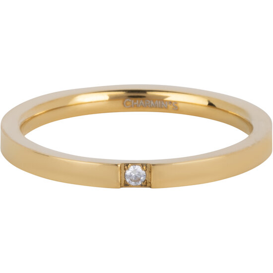 Charmin's Stalen Goudkleurige Ring Met 2 mm Kristal R1562 Precious Shiny Steel