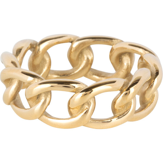 Charmin's Goudkleurige Gourmet Schakel Ketting-ring Staal R1375