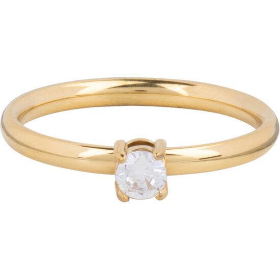Charmin’s Klassieke Solitair 2,2mm Ring Witte Steen Goud R1431