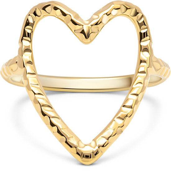 Charmin's Goudkleurige Chunky Ring met Hartvorm Staal R R1767 – Ruimtelijk en bewerkt.